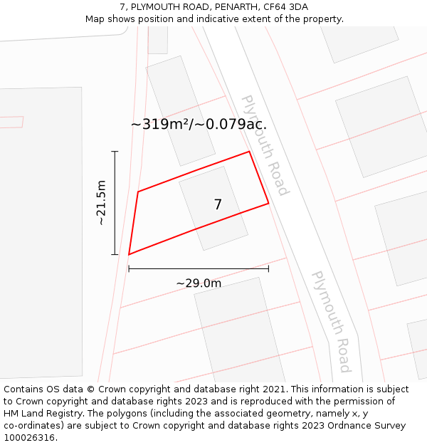 7, PLYMOUTH ROAD, PENARTH, CF64 3DA: Plot and title map