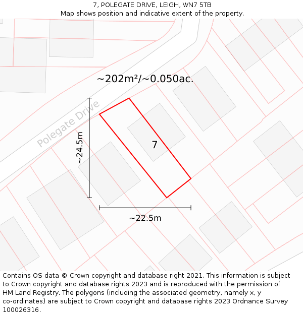 7, POLEGATE DRIVE, LEIGH, WN7 5TB: Plot and title map