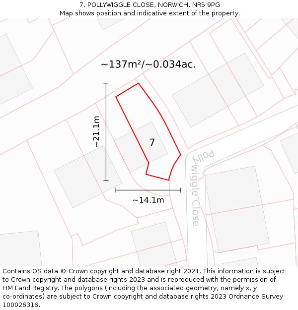 7, POLLYWIGGLE CLOSE, NORWICH, NR5 9PG: Plot and title map