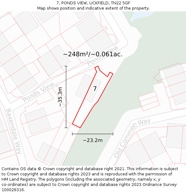 7, PONDS VIEW, UCKFIELD, TN22 5GF: Plot and title map