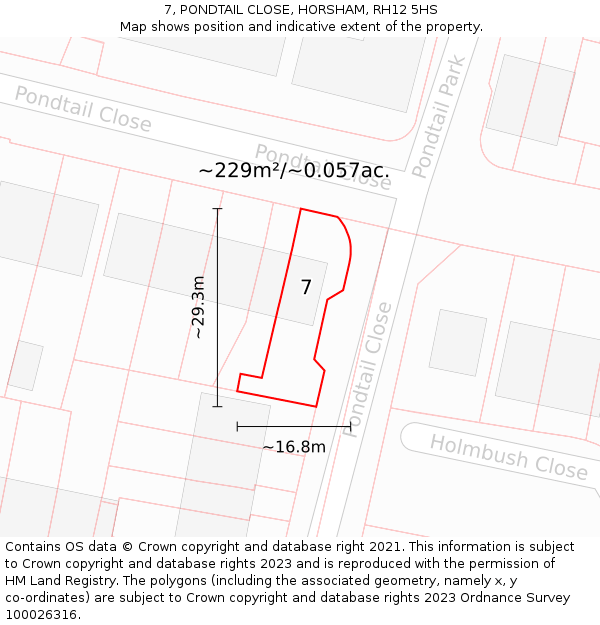 7, PONDTAIL CLOSE, HORSHAM, RH12 5HS: Plot and title map