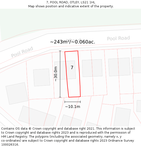 7, POOL ROAD, OTLEY, LS21 1HL: Plot and title map