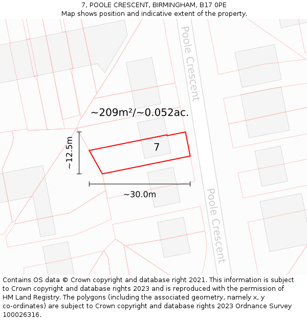 7, POOLE CRESCENT, BIRMINGHAM, B17 0PE: Plot and title map