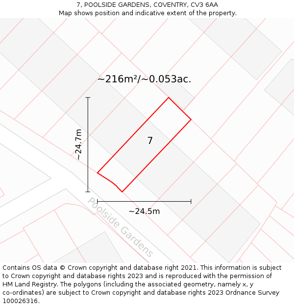 7, POOLSIDE GARDENS, COVENTRY, CV3 6AA: Plot and title map