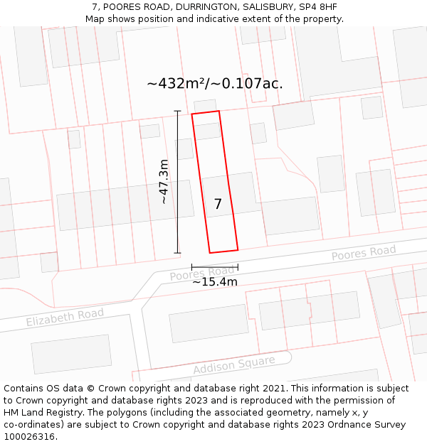 7, POORES ROAD, DURRINGTON, SALISBURY, SP4 8HF: Plot and title map