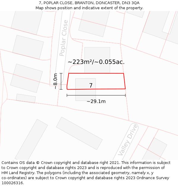 7, POPLAR CLOSE, BRANTON, DONCASTER, DN3 3QA: Plot and title map