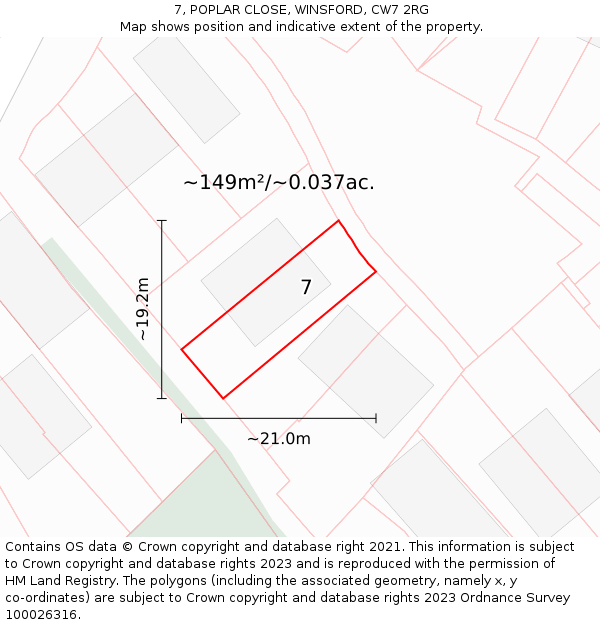 7, POPLAR CLOSE, WINSFORD, CW7 2RG: Plot and title map
