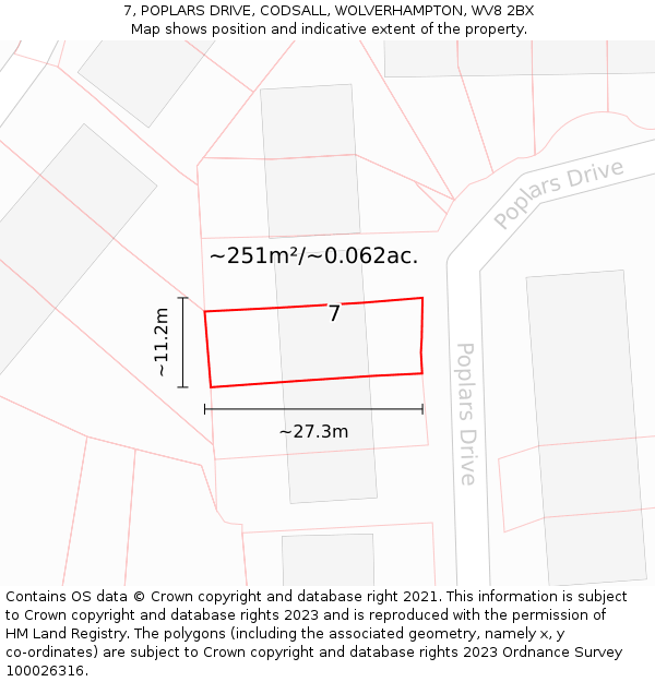 7, POPLARS DRIVE, CODSALL, WOLVERHAMPTON, WV8 2BX: Plot and title map