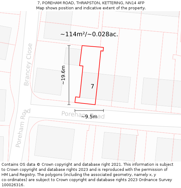 7, POREHAM ROAD, THRAPSTON, KETTERING, NN14 4FP: Plot and title map