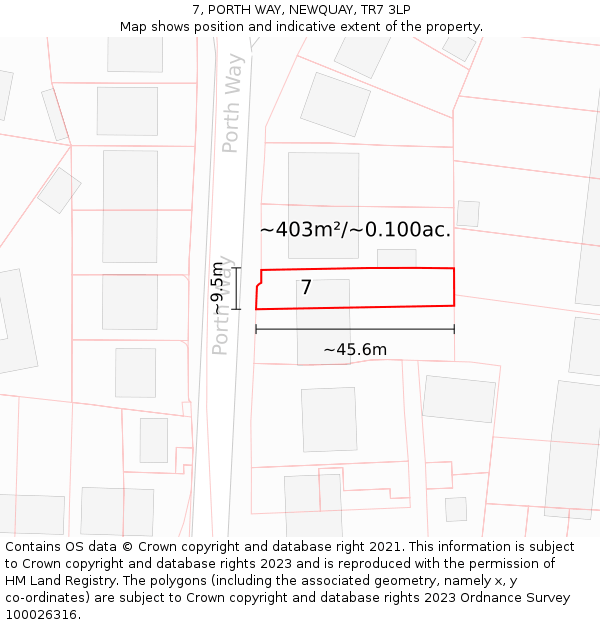 7, PORTH WAY, NEWQUAY, TR7 3LP: Plot and title map
