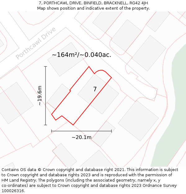 7, PORTHCAWL DRIVE, BINFIELD, BRACKNELL, RG42 4JH: Plot and title map