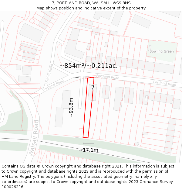7, PORTLAND ROAD, WALSALL, WS9 8NS: Plot and title map