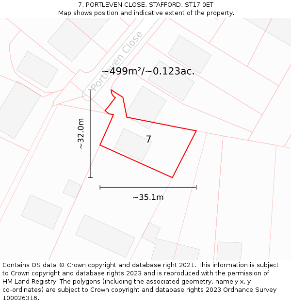 7, PORTLEVEN CLOSE, STAFFORD, ST17 0ET: Plot and title map