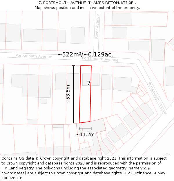 7, PORTSMOUTH AVENUE, THAMES DITTON, KT7 0RU: Plot and title map