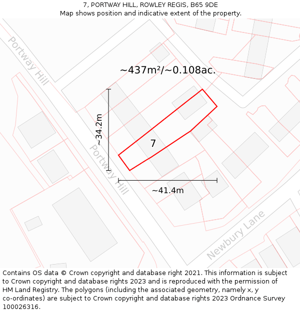 7, PORTWAY HILL, ROWLEY REGIS, B65 9DE: Plot and title map