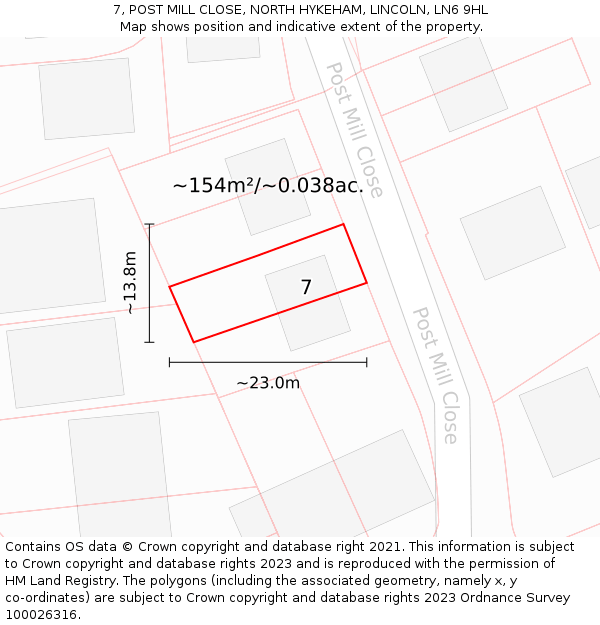 7, POST MILL CLOSE, NORTH HYKEHAM, LINCOLN, LN6 9HL: Plot and title map