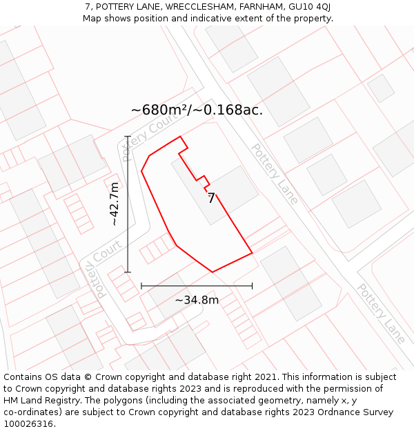 7, POTTERY LANE, WRECCLESHAM, FARNHAM, GU10 4QJ: Plot and title map