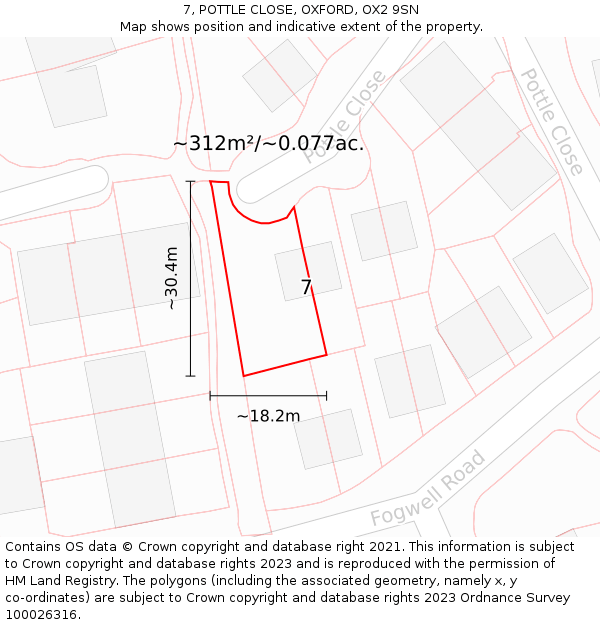 7, POTTLE CLOSE, OXFORD, OX2 9SN: Plot and title map