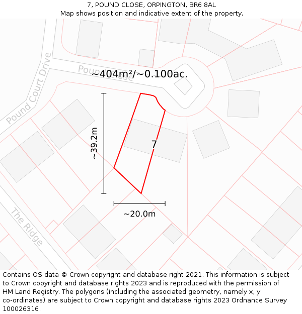 7, POUND CLOSE, ORPINGTON, BR6 8AL: Plot and title map