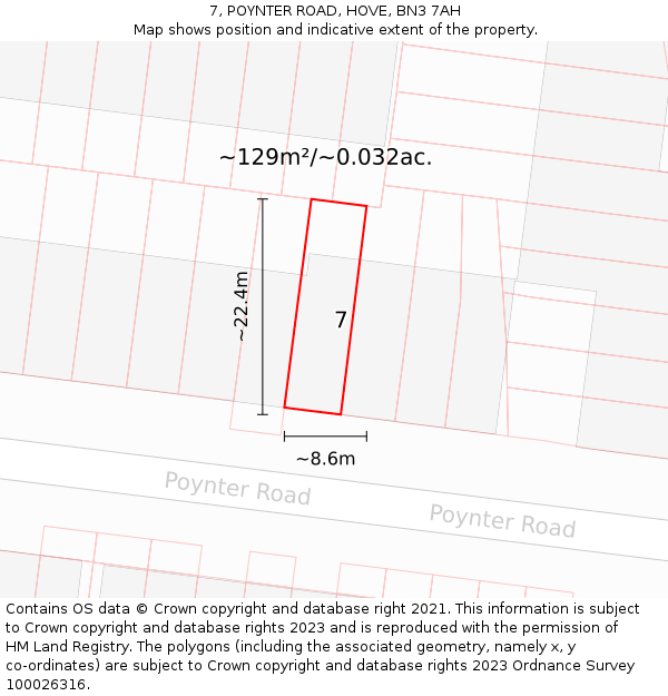 7, POYNTER ROAD, HOVE, BN3 7AH: Plot and title map