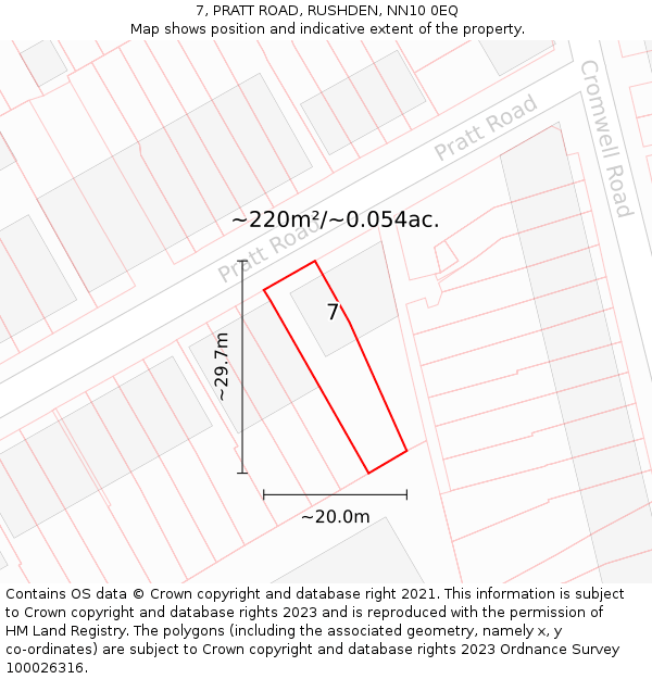 7, PRATT ROAD, RUSHDEN, NN10 0EQ: Plot and title map