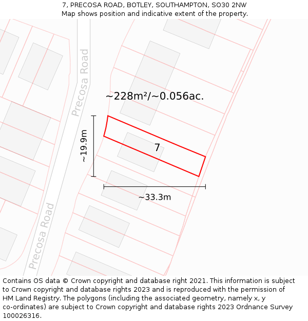 7, PRECOSA ROAD, BOTLEY, SOUTHAMPTON, SO30 2NW: Plot and title map