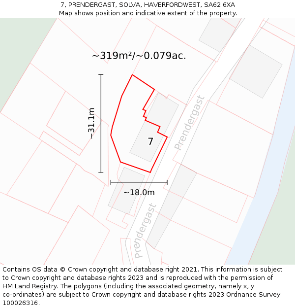 7, PRENDERGAST, SOLVA, HAVERFORDWEST, SA62 6XA: Plot and title map