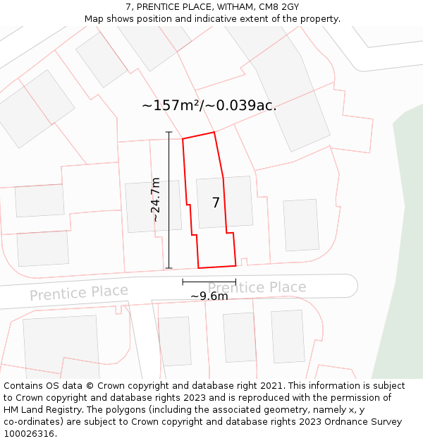7, PRENTICE PLACE, WITHAM, CM8 2GY: Plot and title map