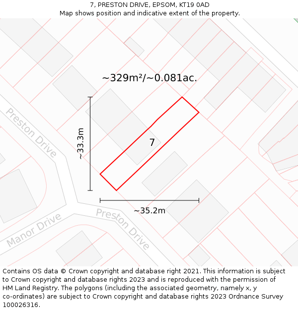 7, PRESTON DRIVE, EPSOM, KT19 0AD: Plot and title map