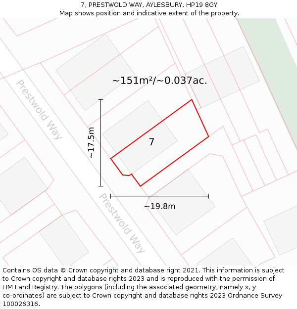 7, PRESTWOLD WAY, AYLESBURY, HP19 8GY: Plot and title map