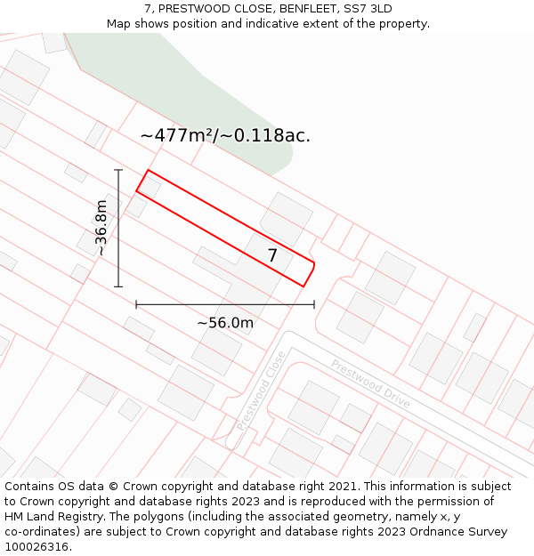 7, PRESTWOOD CLOSE, BENFLEET, SS7 3LD: Plot and title map