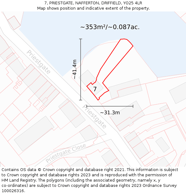 7, PRIESTGATE, NAFFERTON, DRIFFIELD, YO25 4LR: Plot and title map