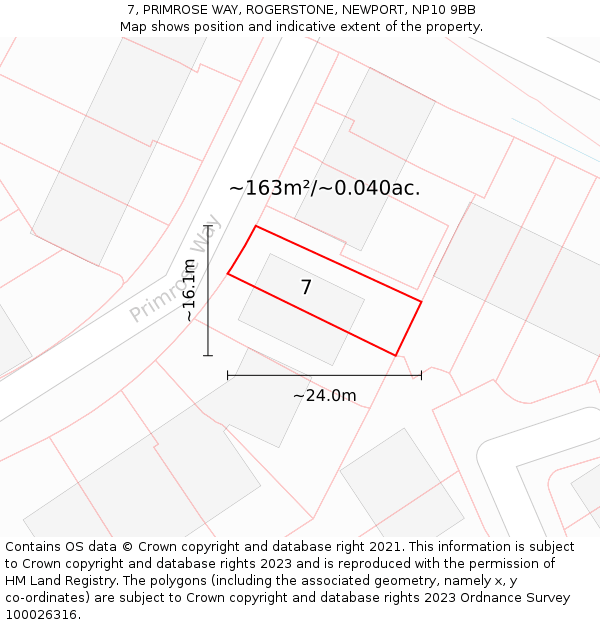 7, PRIMROSE WAY, ROGERSTONE, NEWPORT, NP10 9BB: Plot and title map