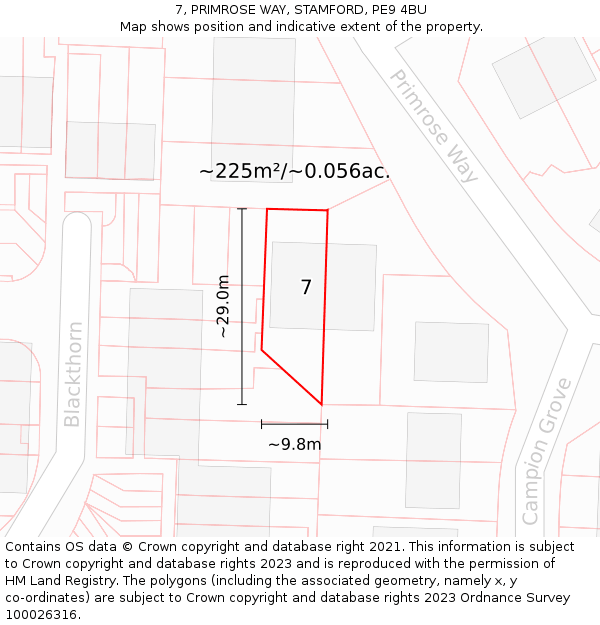 7, PRIMROSE WAY, STAMFORD, PE9 4BU: Plot and title map