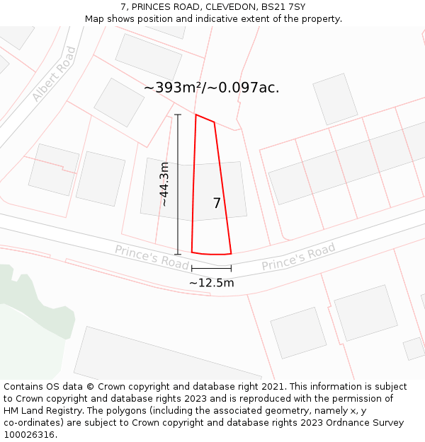 7, PRINCES ROAD, CLEVEDON, BS21 7SY: Plot and title map