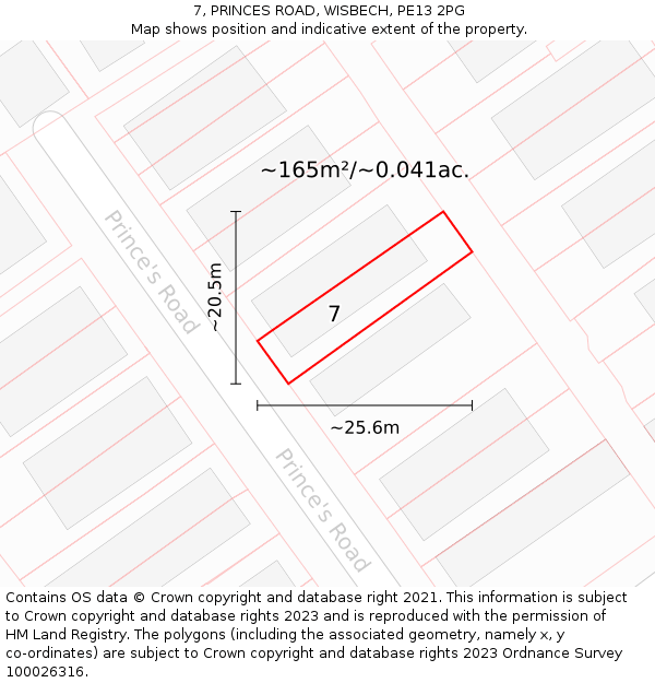 7, PRINCES ROAD, WISBECH, PE13 2PG: Plot and title map