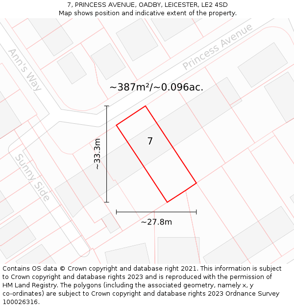 7, PRINCESS AVENUE, OADBY, LEICESTER, LE2 4SD: Plot and title map