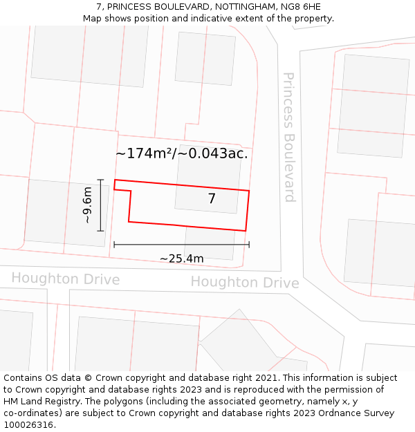 7, PRINCESS BOULEVARD, NOTTINGHAM, NG8 6HE: Plot and title map