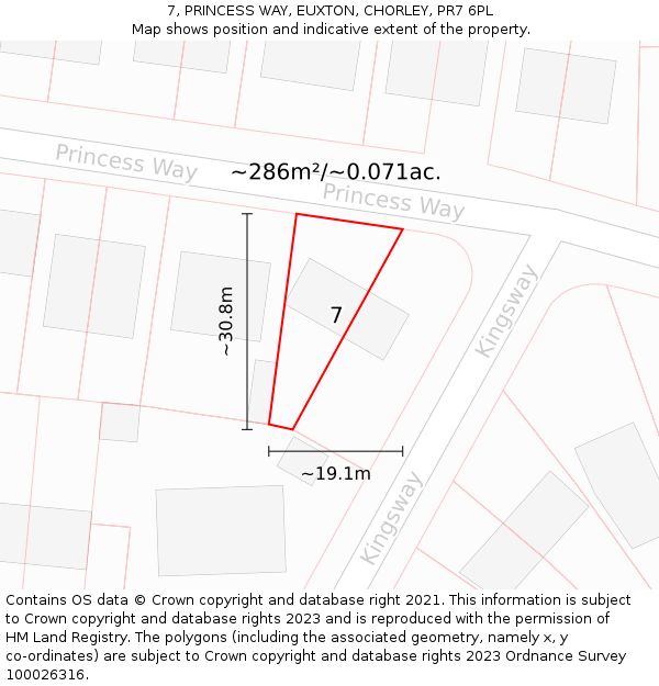 7, PRINCESS WAY, EUXTON, CHORLEY, PR7 6PL: Plot and title map