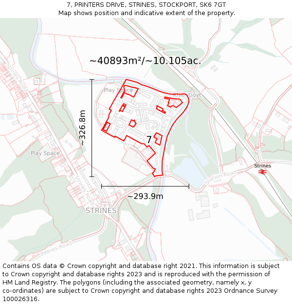 7, PRINTERS DRIVE, STRINES, STOCKPORT, SK6 7GT: Plot and title map
