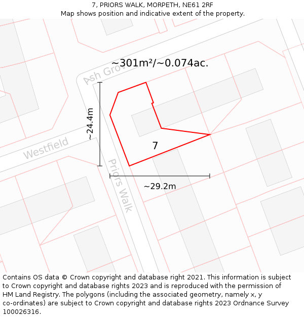 7, PRIORS WALK, MORPETH, NE61 2RF: Plot and title map