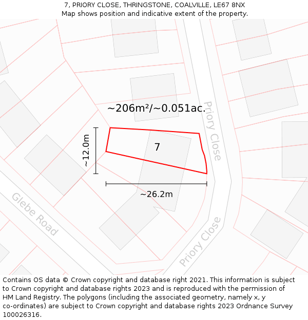7, PRIORY CLOSE, THRINGSTONE, COALVILLE, LE67 8NX: Plot and title map