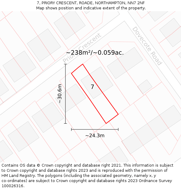 7, PRIORY CRESCENT, ROADE, NORTHAMPTON, NN7 2NF: Plot and title map