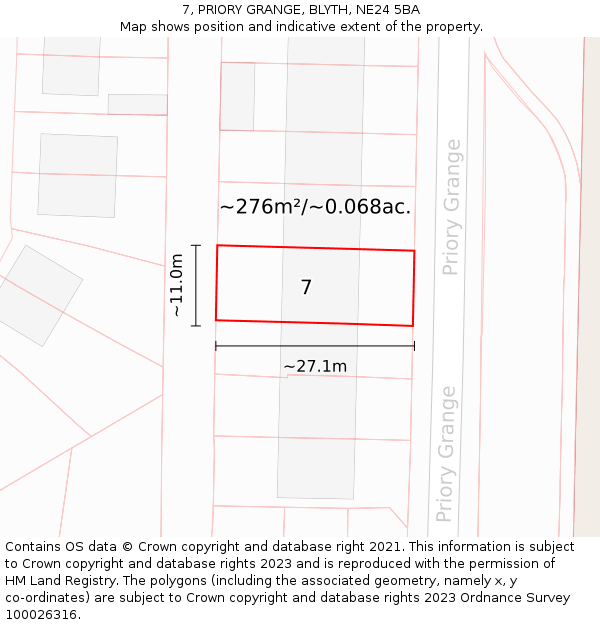 7, PRIORY GRANGE, BLYTH, NE24 5BA: Plot and title map