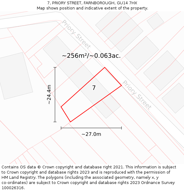 7, PRIORY STREET, FARNBOROUGH, GU14 7HX: Plot and title map