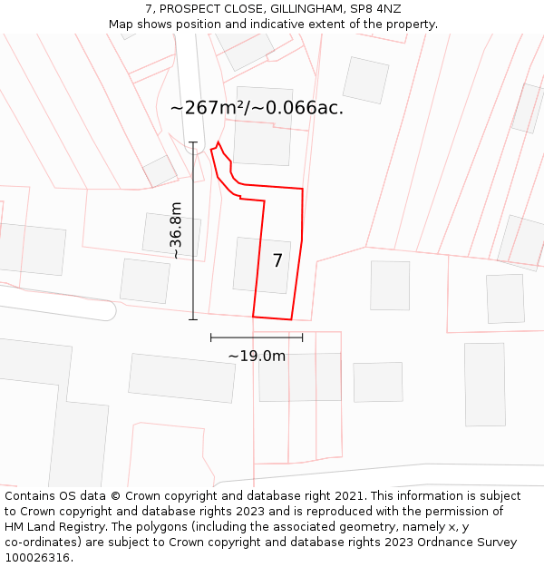 7, PROSPECT CLOSE, GILLINGHAM, SP8 4NZ: Plot and title map