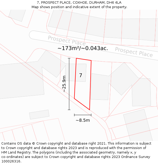 7, PROSPECT PLACE, COXHOE, DURHAM, DH6 4LA: Plot and title map
