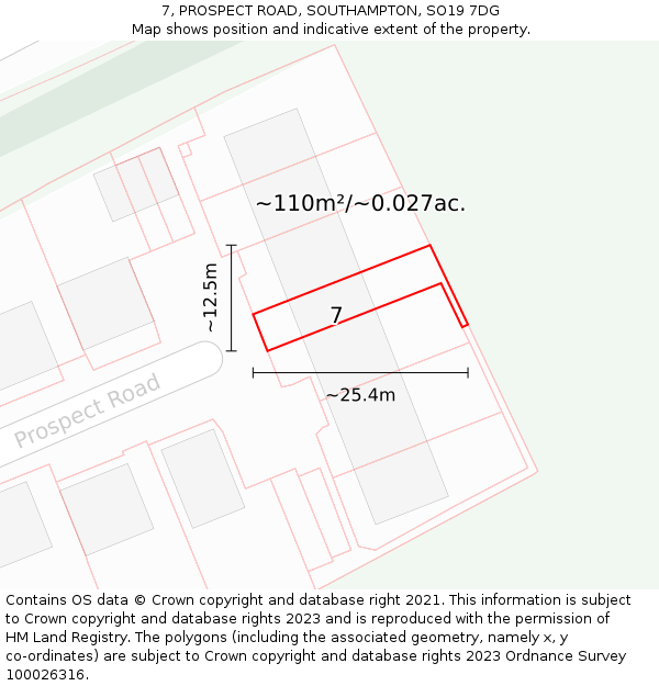 7, PROSPECT ROAD, SOUTHAMPTON, SO19 7DG: Plot and title map