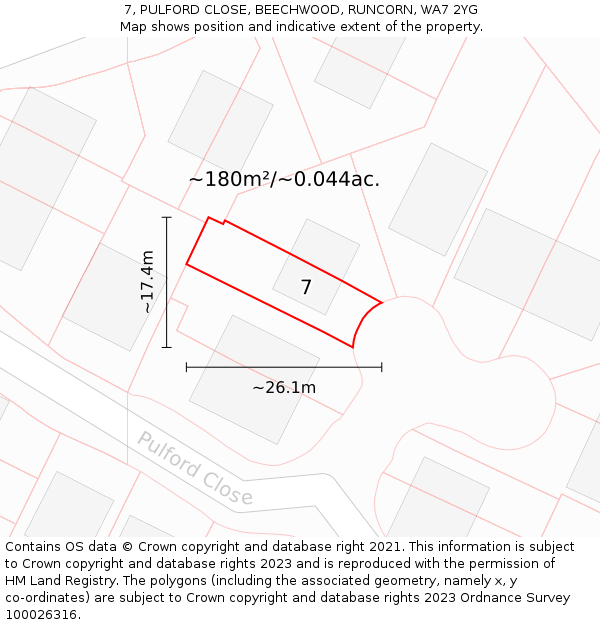7, PULFORD CLOSE, BEECHWOOD, RUNCORN, WA7 2YG: Plot and title map