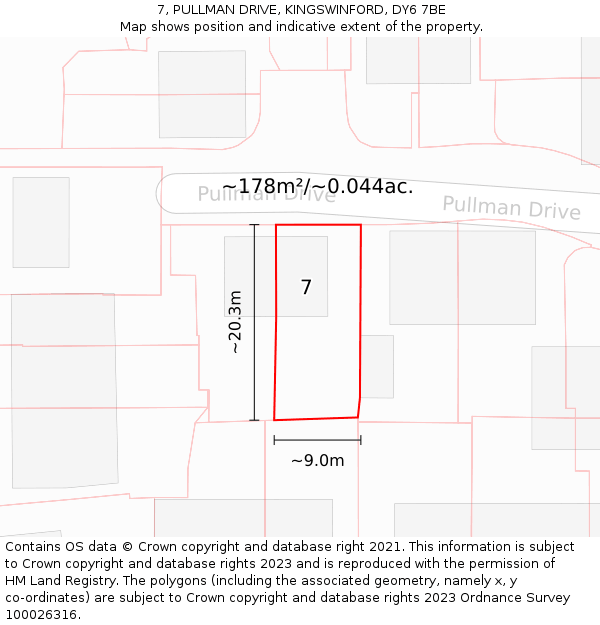 7, PULLMAN DRIVE, KINGSWINFORD, DY6 7BE: Plot and title map